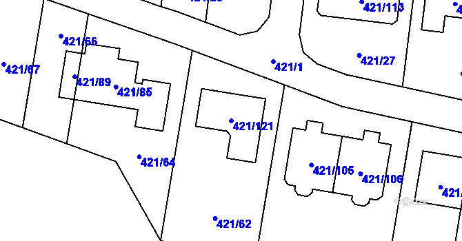Parcela st. 421/121 v KÚ Doubravka, Katastrální mapa