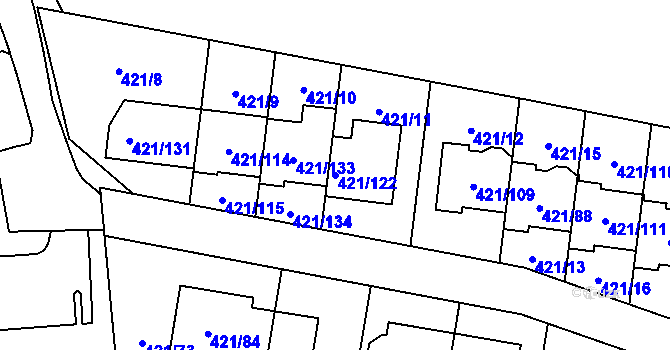 Parcela st. 421/122 v KÚ Doubravka, Katastrální mapa