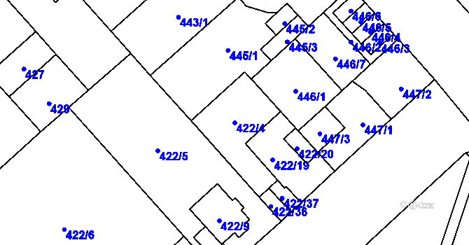Parcela st. 422/4 v KÚ Doubravka, Katastrální mapa