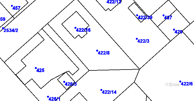 Parcela st. 422/8 v KÚ Doubravka, Katastrální mapa