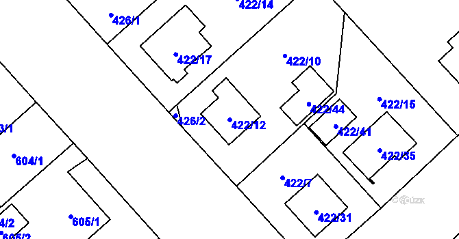 Parcela st. 422/12 v KÚ Doubravka, Katastrální mapa