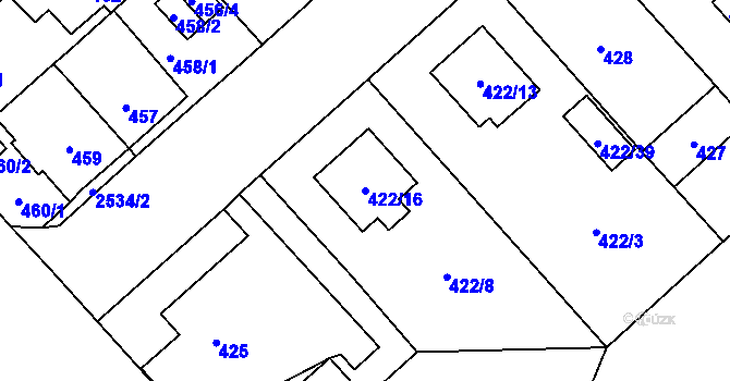 Parcela st. 422/16 v KÚ Doubravka, Katastrální mapa
