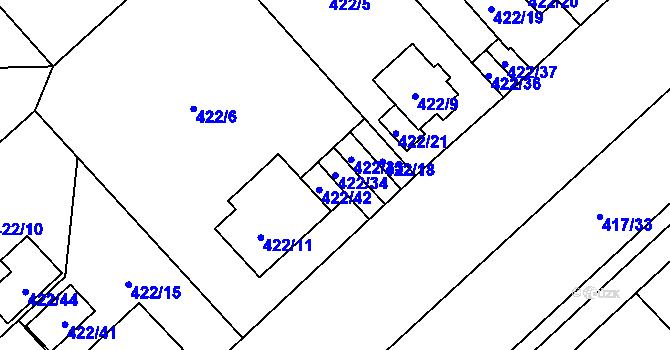 Parcela st. 422/34 v KÚ Doubravka, Katastrální mapa