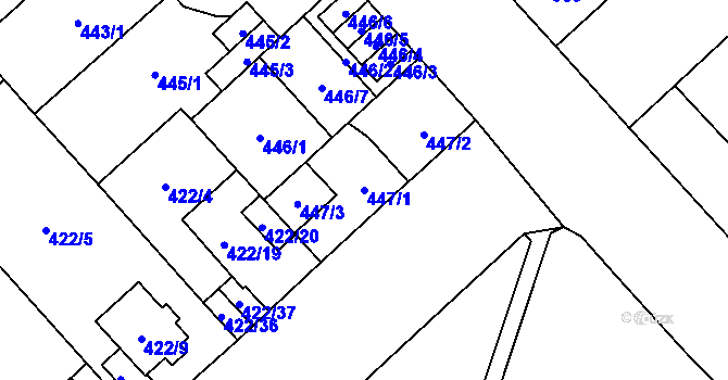 Parcela st. 447/1 v KÚ Doubravka, Katastrální mapa