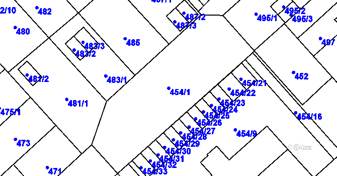 Parcela st. 454/1 v KÚ Doubravka, Katastrální mapa