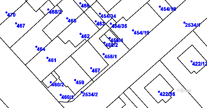 Parcela st. 458/1 v KÚ Doubravka, Katastrální mapa