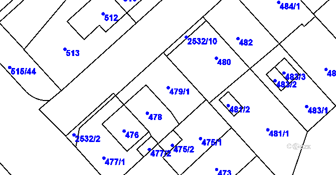 Parcela st. 479/1 v KÚ Doubravka, Katastrální mapa