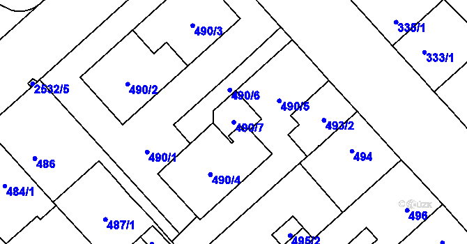 Parcela st. 490/7 v KÚ Doubravka, Katastrální mapa