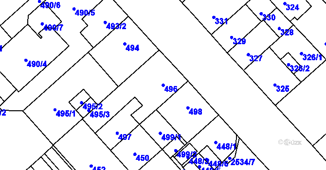 Parcela st. 496 v KÚ Doubravka, Katastrální mapa
