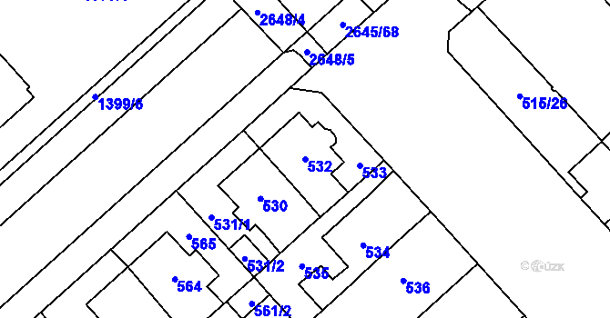 Parcela st. 532 v KÚ Doubravka, Katastrální mapa