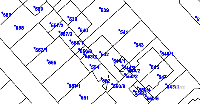 Parcela st. 542 v KÚ Doubravka, Katastrální mapa