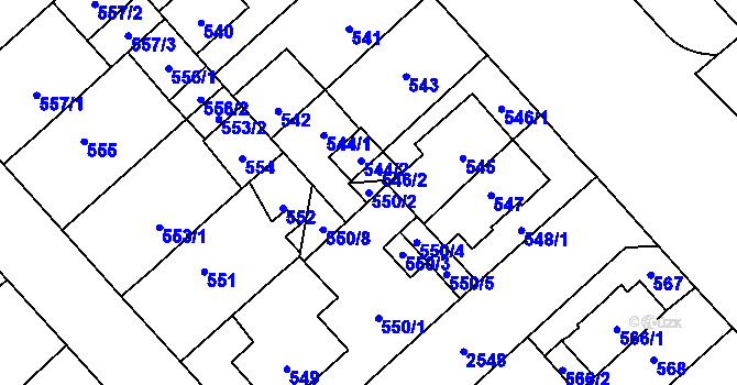 Parcela st. 550/2 v KÚ Doubravka, Katastrální mapa
