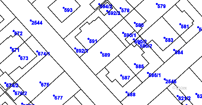 Parcela st. 589 v KÚ Doubravka, Katastrální mapa