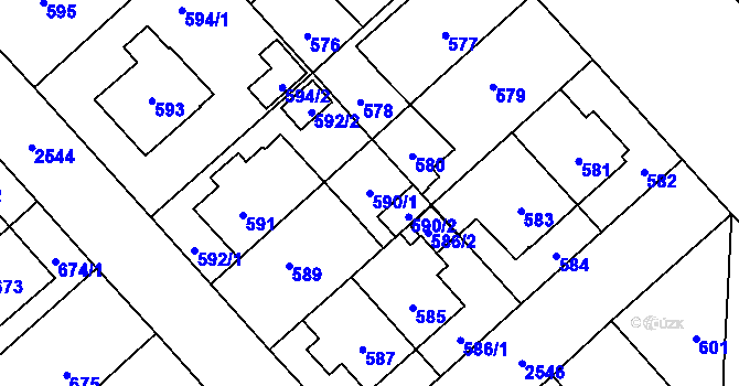Parcela st. 590/1 v KÚ Doubravka, Katastrální mapa