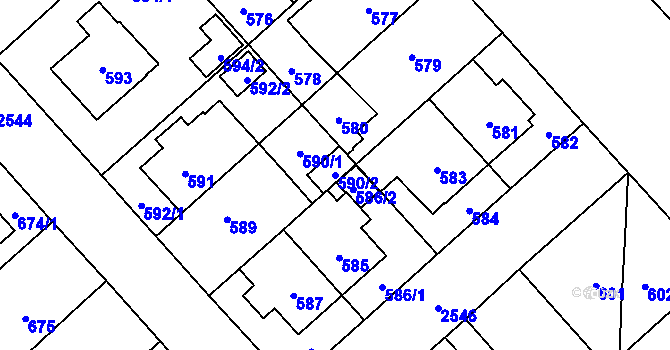 Parcela st. 590/2 v KÚ Doubravka, Katastrální mapa
