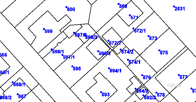Parcela st. 596/2 v KÚ Doubravka, Katastrální mapa
