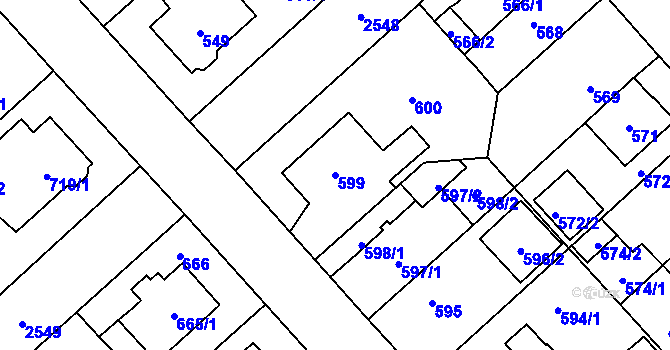 Parcela st. 599 v KÚ Doubravka, Katastrální mapa