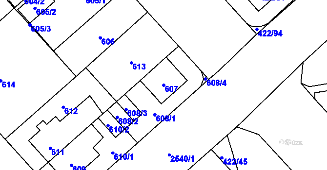 Parcela st. 607 v KÚ Doubravka, Katastrální mapa