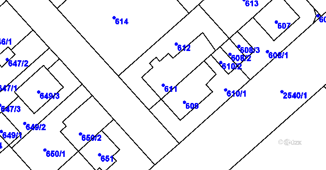 Parcela st. 611 v KÚ Doubravka, Katastrální mapa