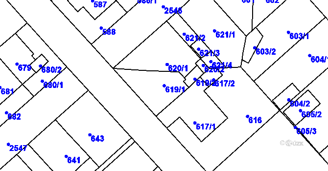 Parcela st. 619/1 v KÚ Doubravka, Katastrální mapa