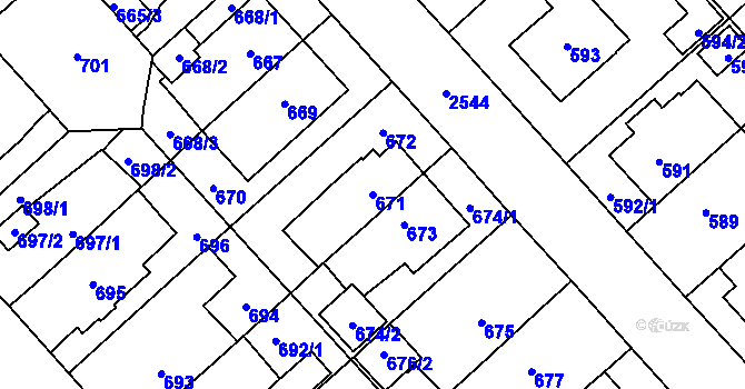Parcela st. 671 v KÚ Doubravka, Katastrální mapa