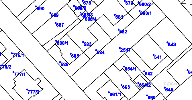 Parcela st. 684 v KÚ Doubravka, Katastrální mapa
