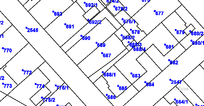 Parcela st. 687 v KÚ Doubravka, Katastrální mapa