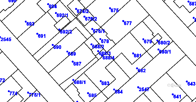 Parcela st. 688/3 v KÚ Doubravka, Katastrální mapa