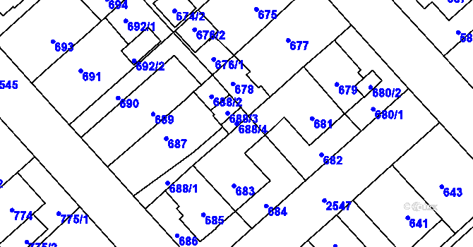 Parcela st. 688/4 v KÚ Doubravka, Katastrální mapa