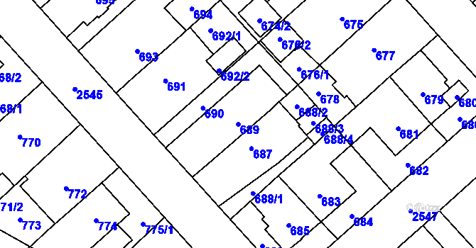 Parcela st. 689 v KÚ Doubravka, Katastrální mapa