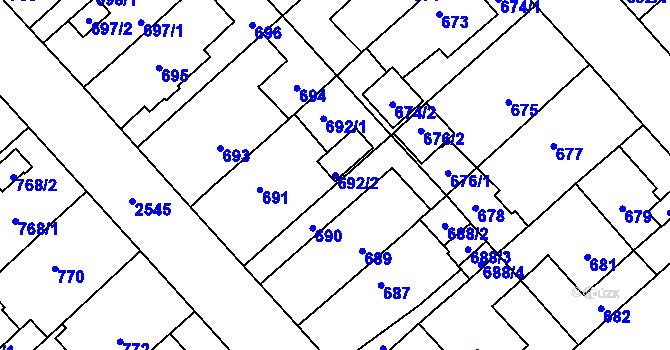 Parcela st. 692/2 v KÚ Doubravka, Katastrální mapa