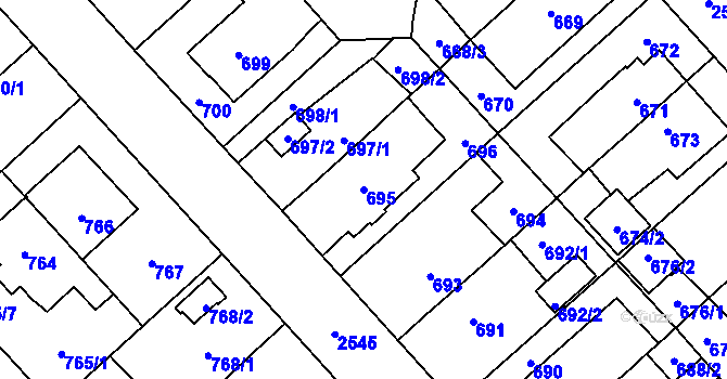 Parcela st. 695 v KÚ Doubravka, Katastrální mapa