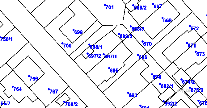 Parcela st. 697/1 v KÚ Doubravka, Katastrální mapa