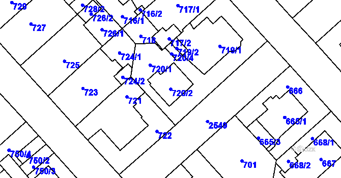 Parcela st. 720/2 v KÚ Doubravka, Katastrální mapa