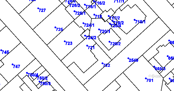 Parcela st. 721 v KÚ Doubravka, Katastrální mapa