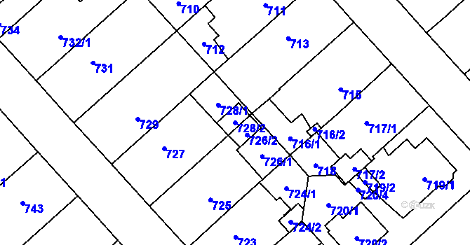 Parcela st. 728/2 v KÚ Doubravka, Katastrální mapa