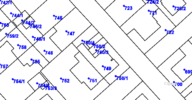 Parcela st. 750/3 v KÚ Doubravka, Katastrální mapa