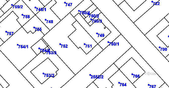 Parcela st. 751 v KÚ Doubravka, Katastrální mapa