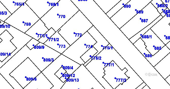 Parcela st. 774 v KÚ Doubravka, Katastrální mapa