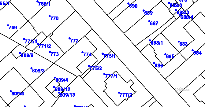 Parcela st. 775/1 v KÚ Doubravka, Katastrální mapa