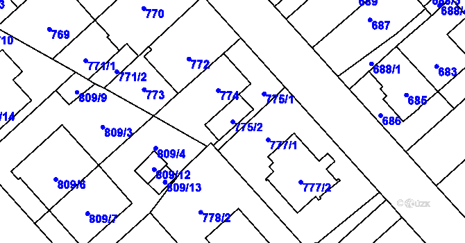 Parcela st. 775/2 v KÚ Doubravka, Katastrální mapa
