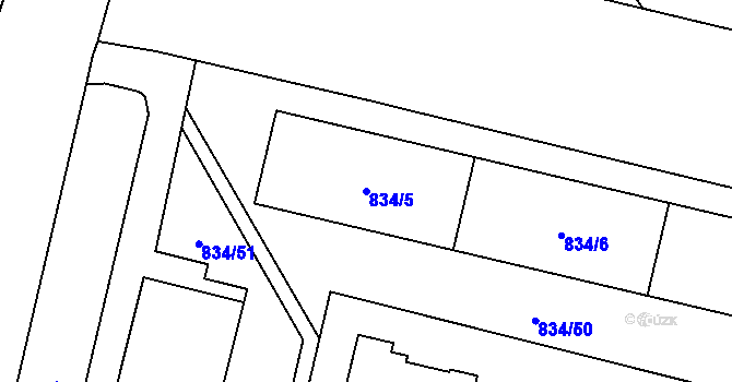 Parcela st. 834/5 v KÚ Doubravka, Katastrální mapa