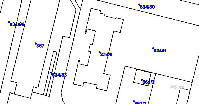 Parcela st. 834/8 v KÚ Doubravka, Katastrální mapa