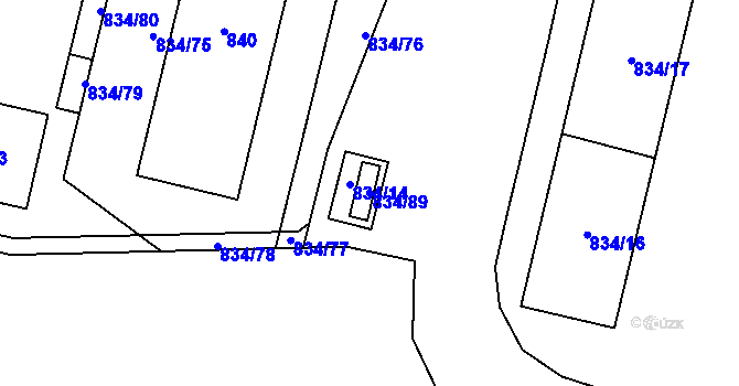 Parcela st. 834/89 v KÚ Doubravka, Katastrální mapa