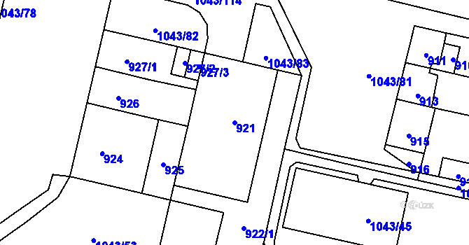 Parcela st. 921 v KÚ Doubravka, Katastrální mapa
