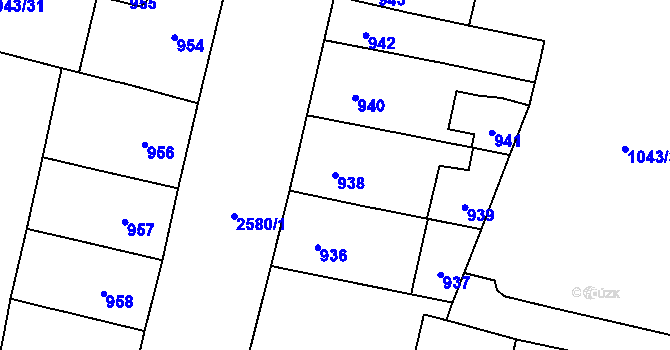 Parcela st. 938 v KÚ Doubravka, Katastrální mapa