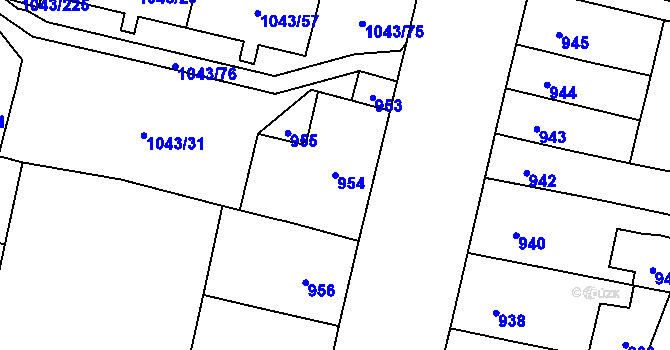 Parcela st. 954 v KÚ Doubravka, Katastrální mapa
