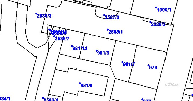 Parcela st. 981/3 v KÚ Doubravka, Katastrální mapa