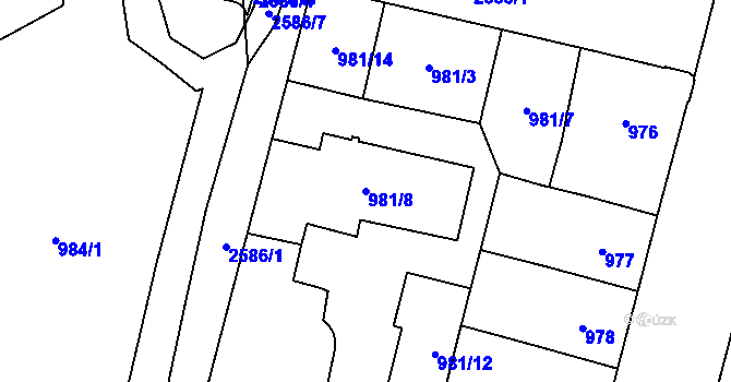 Parcela st. 981/8 v KÚ Doubravka, Katastrální mapa