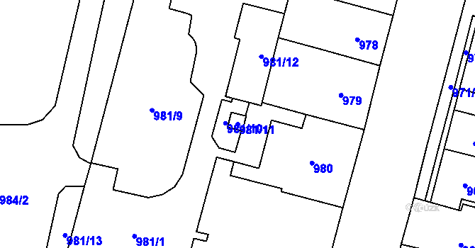 Parcela st. 981/11 v KÚ Doubravka, Katastrální mapa